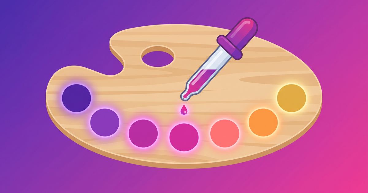 An artist palette with glowing color swatches and an eyedropper