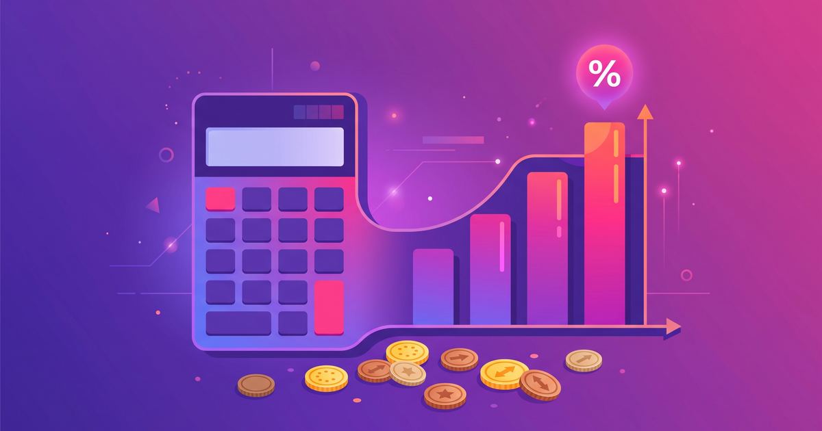 A calculator merging into a rising bar chart